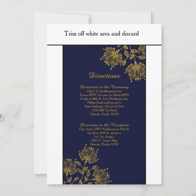Navy and Yellow Floral 3.5x6 Directions Card (Front)