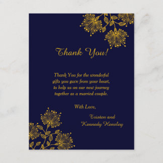 Navy and Yellow Floral 4x5 Flat Thank You Card