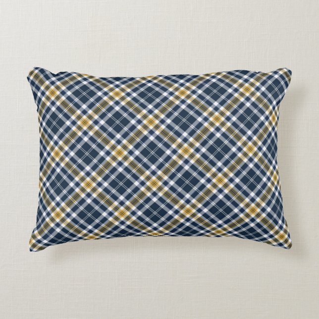 Navy and Yellow Gold Sporty Plaid Accent Pillow (Front)