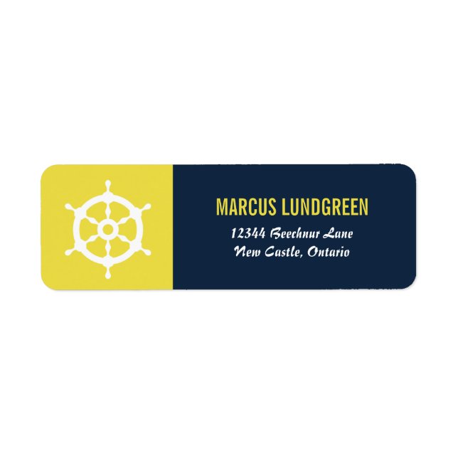 Navy and Yellow Helm Nautical Return Address Label (Front)