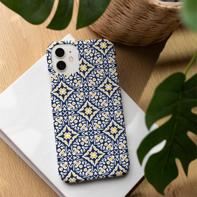 Navy and Yellow Mediterranean Pattern iPhone 16 Case (Creator Uploaded)