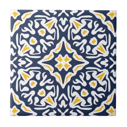 Image of Navy and Yellow Mediterranean Pattern Tile