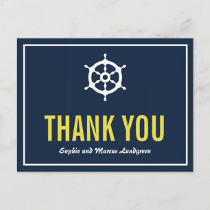 Navy and Yellow Nautical Helm Thank You Postcard