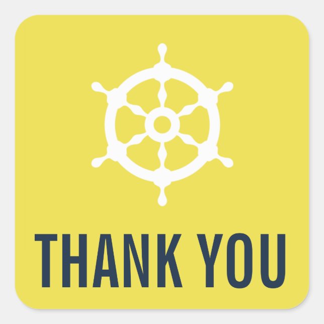 Navy and Yellow Nautical Wedding Thank You Sticker (Front)