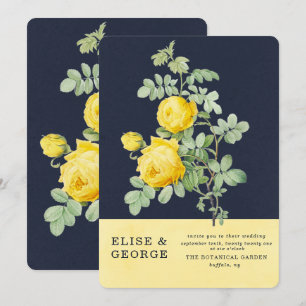 Navy and Yellow Rose Romantic Spring Wedding Invitation