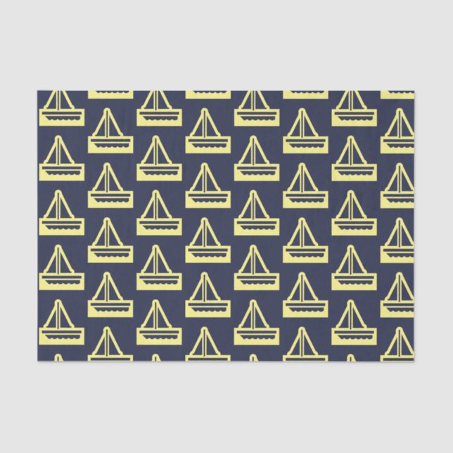 Navy and Yellow Sailboat Tissue Paper (Front)