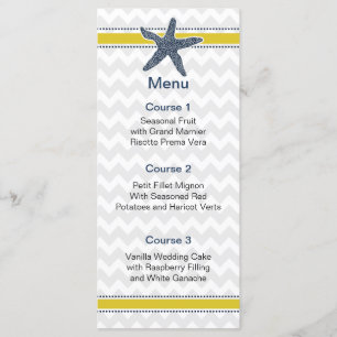 Navy and Yellow Starfish Beach Wedding Stationery Menu