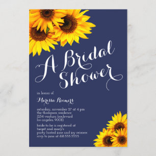 Navy and Yellow Sunflowers Bridal Shower Invitation