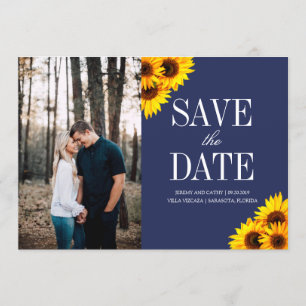 Navy and Yellow Sunflowers Save the Date