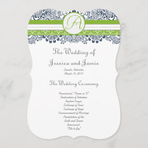 Navy Apple Green Grey Love Birds Wedding Programs Programme