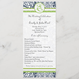 Navy Apple Green Grey Love Birds Wedding Programs Programme