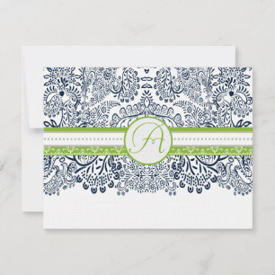 Navy Apple Green Grey Love Birds Wedding RSVP