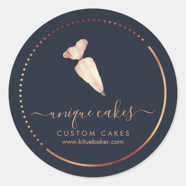 Navy Apricot Cream Squeezer Piping Bag Classic Round Sticker (Front)