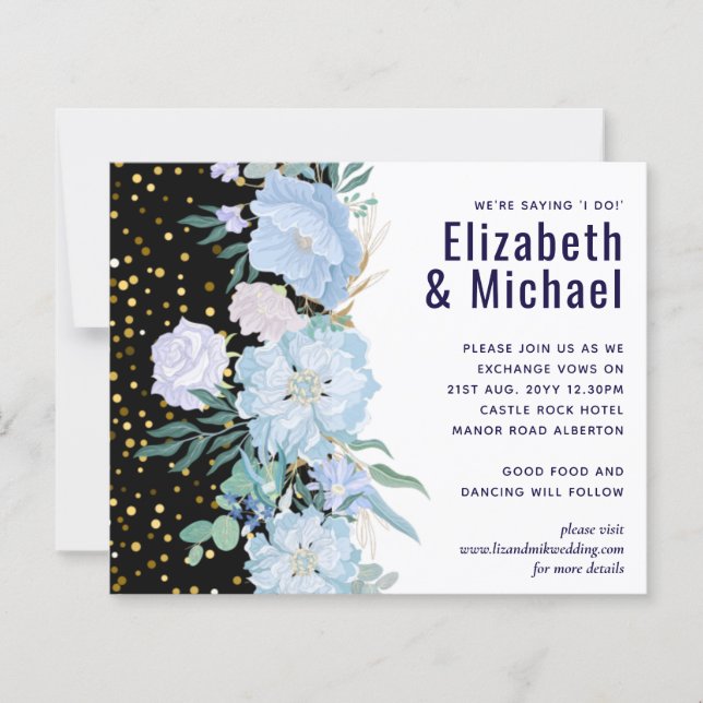 Navy Aqua Blue Floral Wedding Budget (Front)
