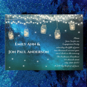 Navy Aqua Blue Opulence Mason Jar Engagement Party Invitation