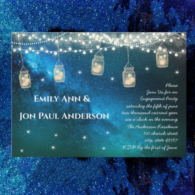Navy Aqua Blue Opulence Mason Jar Engagement Party Invitation (Creator Uploaded)