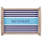 Navy Aqua Blue Stripes & Monogram