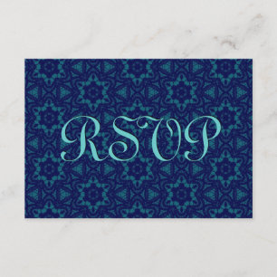 Navy Aqua Lace Stars RSVP Wedding Response Card