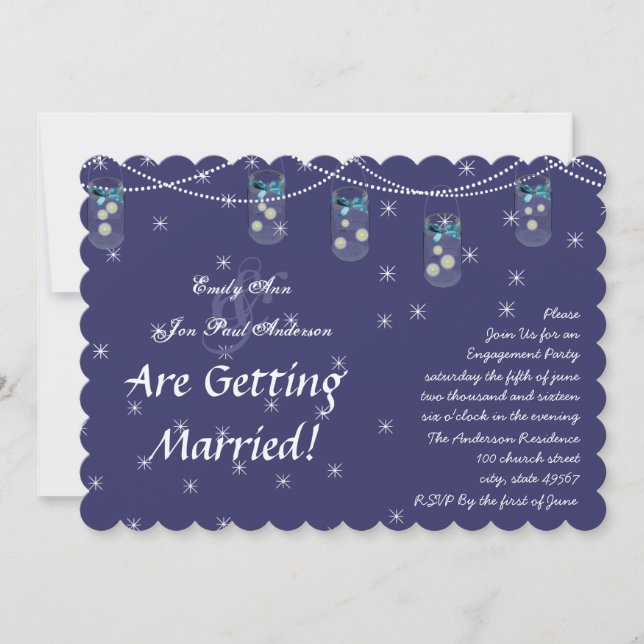 Navy Aqua Yellow Flower Mason Jar Engagement Party Invitation (Front)