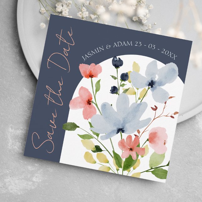 Navy Arch Floral Boho Save the Date (Creator Uploaded)