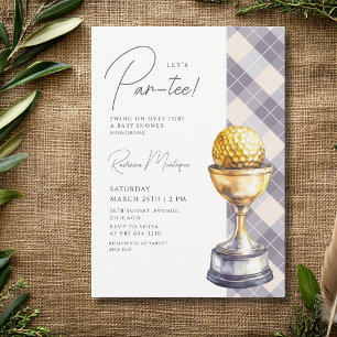 Navy Argyle Golf Trophy Lets Par-Tee Baby Shower Invitation