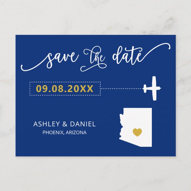 Navy Arizona Wedding Save the Date Map Postcard (Front)