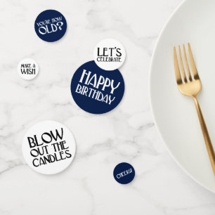 Navy Art Deco Birthday Phrases Confetti
