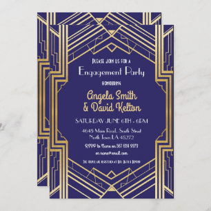 Navy Art Deco Engagement Invite Gatsby 1920