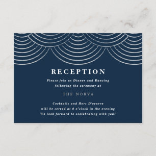 Navy Art Deco String Lights Reception Card