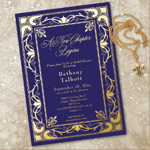 Navy Art Nouveau Vintage New Chapter Bridal Shower