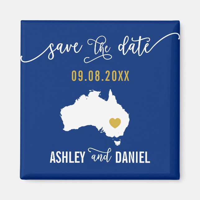 Navy Australia Wedding Save the Date Map Magnet (Front)