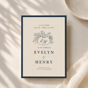 Navy Autumn Monogram Save the Date Invitation