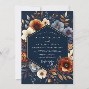 Navy Autumnal Bloom Wedding Invitation