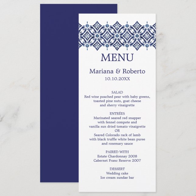 Navy Azulejo | Indigo Spanish Border TILE wedding Invitation (Front/Back)