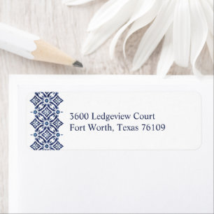 Navy Azulejo   Spanish Tile Pattern V2 Label