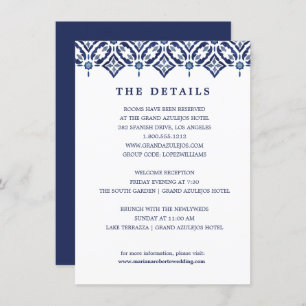 Navy Azulejo   Spanish Tile wedding DETAILS Invitation