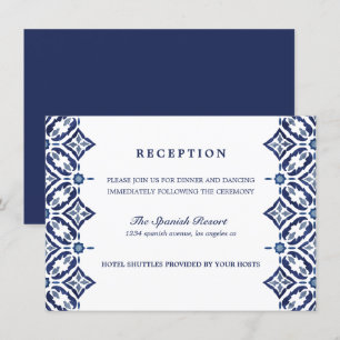 Navy Azulejo   Spanish Tile wedding Reception Invitation