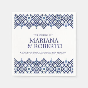 Navy Azulejos   Spanish tile border personalised Napkin