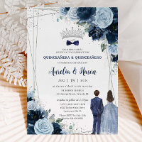 Navy Baby Blue Floral Twins Boy Girl Quinceañera
