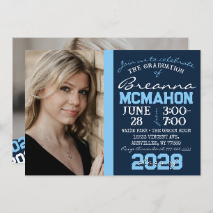 Navy & Baby Blue Graduation 2 Photo Invitation