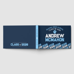 Navy & Baby Blue Pawprint Graduation Personalised Guest Book