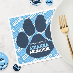 Navy & Baby Blue Personalised Paw Graduation Paper Napkin