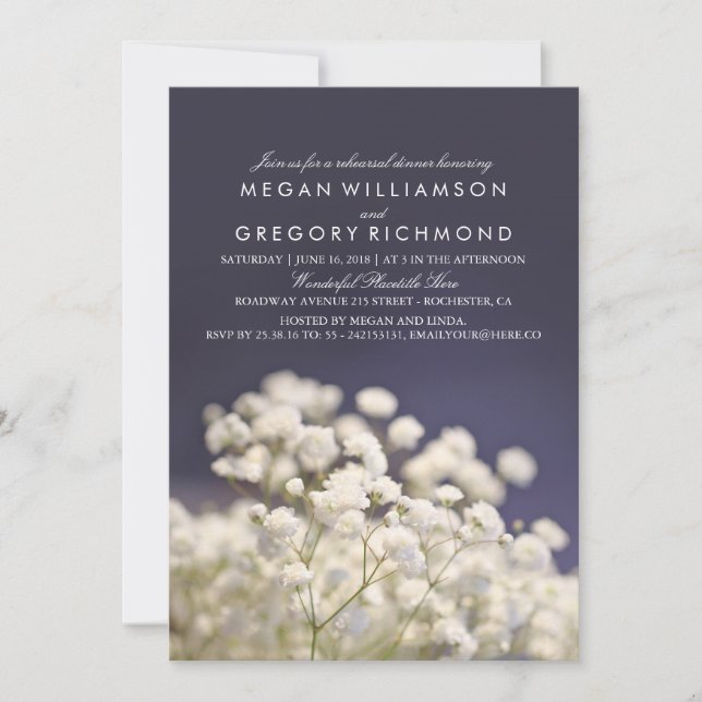 Navy Baby's Breath Elegant Rehearsal Dinner Invitation (Front)