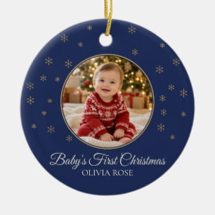 Navy Baby's First Christmas Keepsake Photo Ceramic Tree Decoration