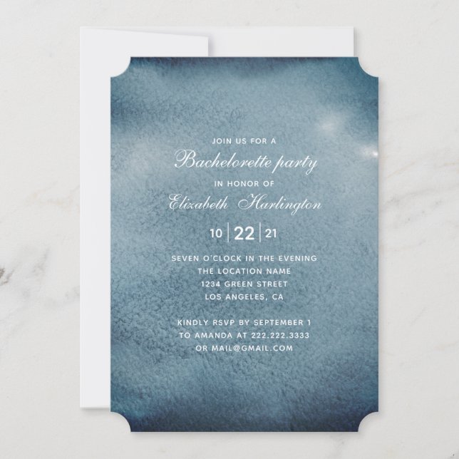 Navy bachelorette party. Watercolor blue modern Invitation (Front)