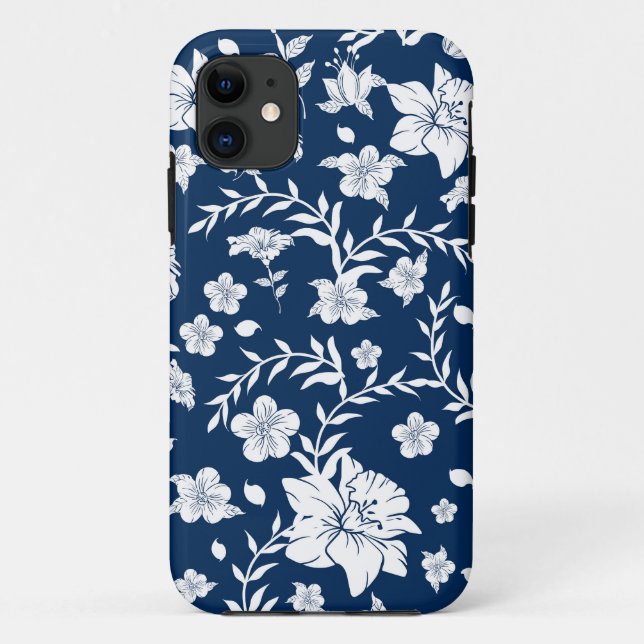 Navy Background White Floral Phone Case (Back)
