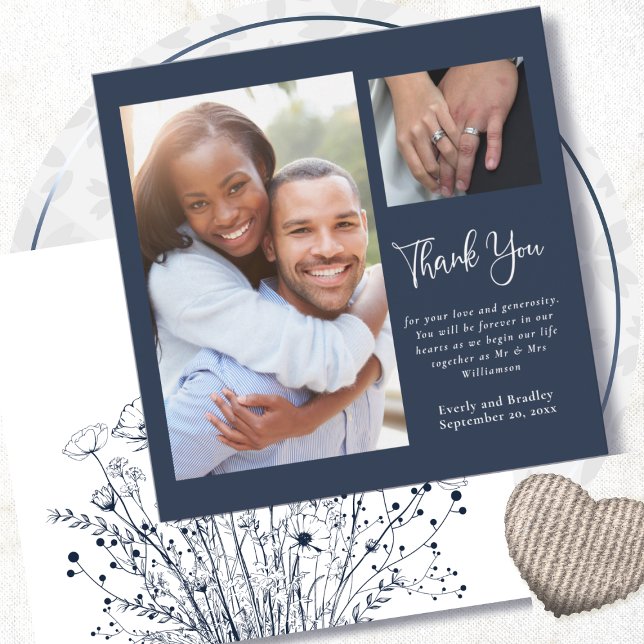 Navy Background White Floral Thank You Card (Creator Uploaded)