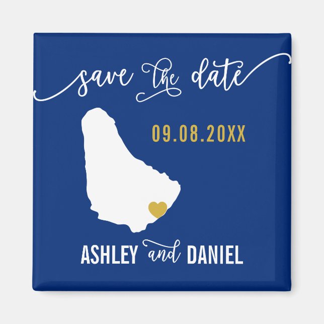 Navy Barbados Wedding Save the Date Map Magnet (Front)