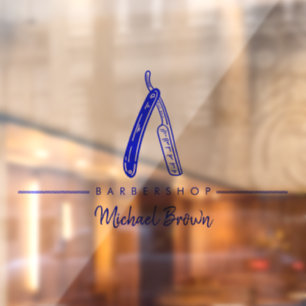 navy Barber Razor Logo Business Window Cling