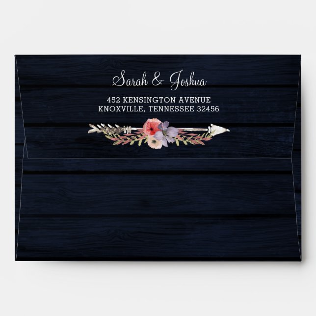 Navy barn wood floral rustic country chic envelope (Back (Top Flap))